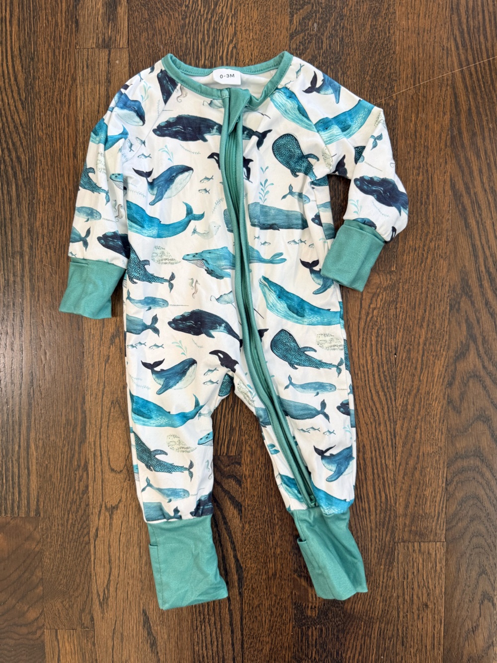 0-3 Soft Super Stretch Teal Whale Print Baby One-Piece Pajama